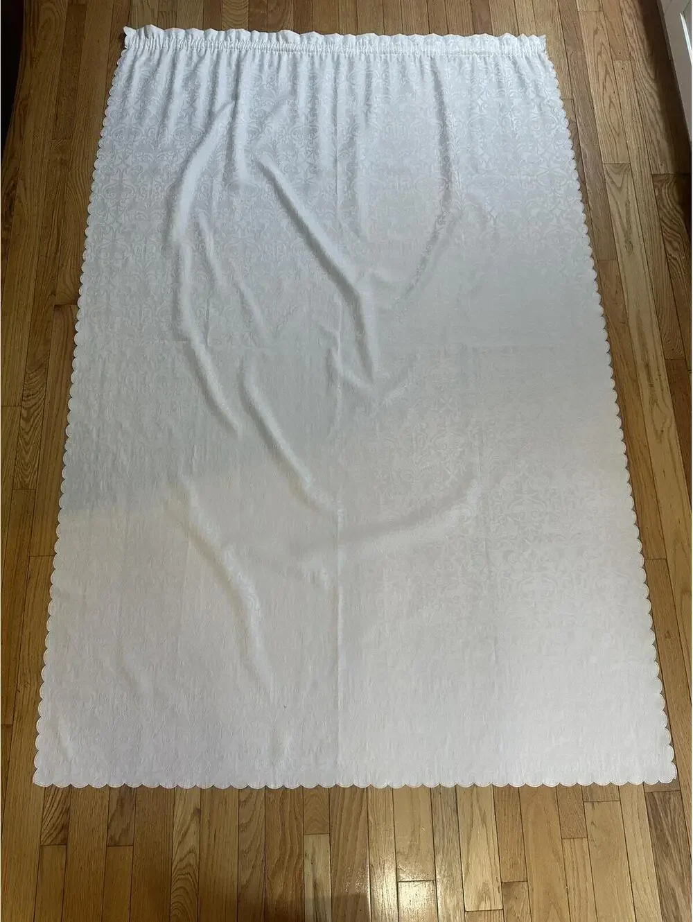 Vintage White Damask Curtains Pair 64” x 56” Rod Pocket Cottagecore